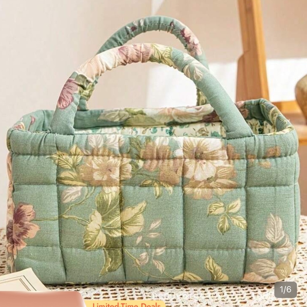 NWT Vintage Floral Quilted Storage Basket